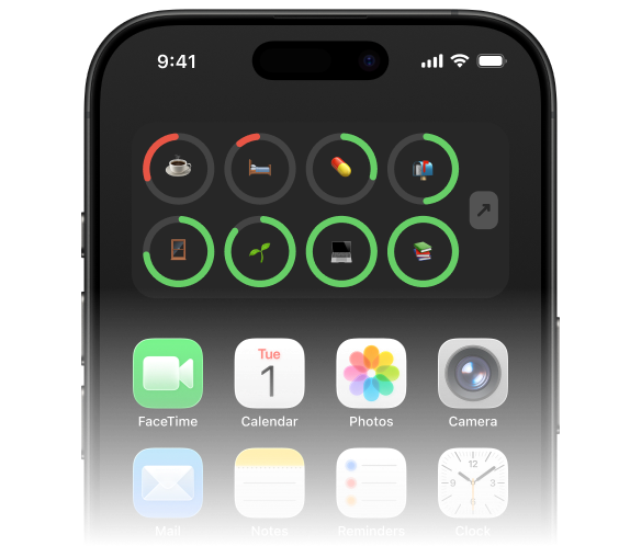 Mindr app showing widget on iPhone home screen
